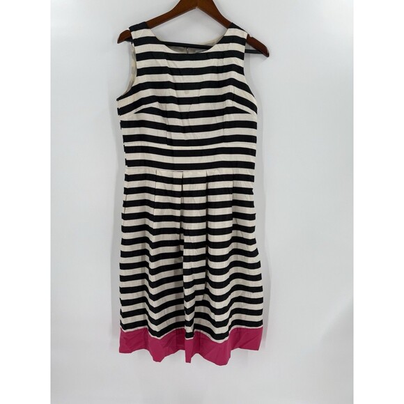 CHANCELLE DRESS BLACK WHITE STRIPED PINK BOTTOM SIZE 8 SLEEVELESS DRESS - Picture 5 of 9